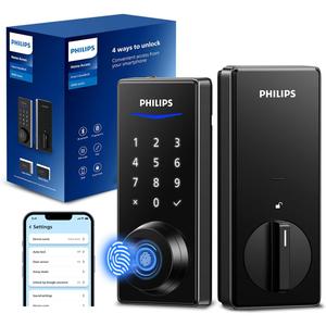 Philips Fingerprint Smart Lock, Keyless Entry Door Lock, Smart Door Locks for Front Door, Keypad Deadbolt, APP Control, 9-Month Long Battery (Matte Black) Philips Fingerprint Smart Lock, Keyless Entry Door Lock, Smart Door Locks for Front Door, Keypad Deadbolt, APP Control, 9-Month Long Battery (Matte Black)