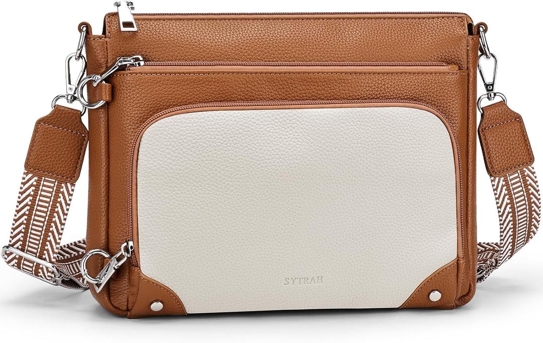 SYTRAH Anti-Theft Crossbody Purse for Women, Crossbody Shoulder Bag with Built-in Wallet & RFID Blocking for Travel Workout (Beige Brown)