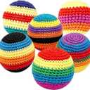 6pcs Upgraded Handmade Knitted Hackys Set, Colorful Crochet Footbag Sacks, Juggling Balls for Adults Beginners, Portable Handwoven Toss Hacky Balls