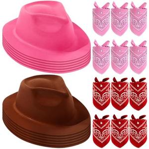 Haysandy 12 Pieces Western Cowboy Hat, Felt Cowboy Themed Party Hats For Kids Costume Party(Brown, Pink)