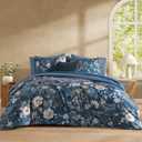 CASAAGUSTO King Size Comforter Set - 7 Pieces Blue Floral Bedding Sets, King Bed in a Bag with Botanical Butterfly Comforter, Sheets, Pillowcases & Shams for All Seasons