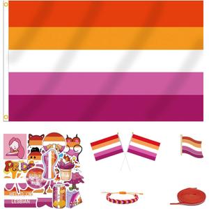 PRIDE 3x5 FT WLW Lesbian Flag Bundle for LGBTQ+ Accessories Present Celebration Parades Home Decor Party Supplies Festivals (Red, Orange, White, Rose, Dark Rose)