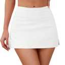 Skorts Skirts for Women Sexy Mid-Waisted Side Split Y2k Mini Skorts with Shorts (White) XS