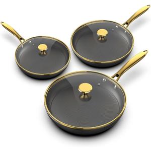 imarku Non Stick Frying Pans, Nonstick Cast Iron Skillets 3 Pcs - 8 Inch, 10 Inch, 12 Inch Frying Pans with Lid, Cast Iron Pan, Professional Nonstick Frying Pan, Mother's Day Gifts