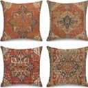 Sanwarm Throw Pillow Covers Home Decor Set of 4 Pillow Cases Decorative 18 x 18 Inches Cushion Couch Sofa Pillowcases Turkey Kilim Ancient Antique