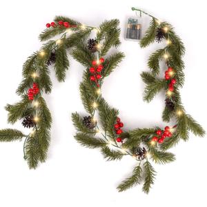 CCINEE Christmas Garland with Lights, 6 FT Battery Operated Prelit Norfolk Pine Garland with 35 LEDs Red Berries Pine Cones Artificial Decoration for Mantle Stairs Fireplace Table Christmas Decor
