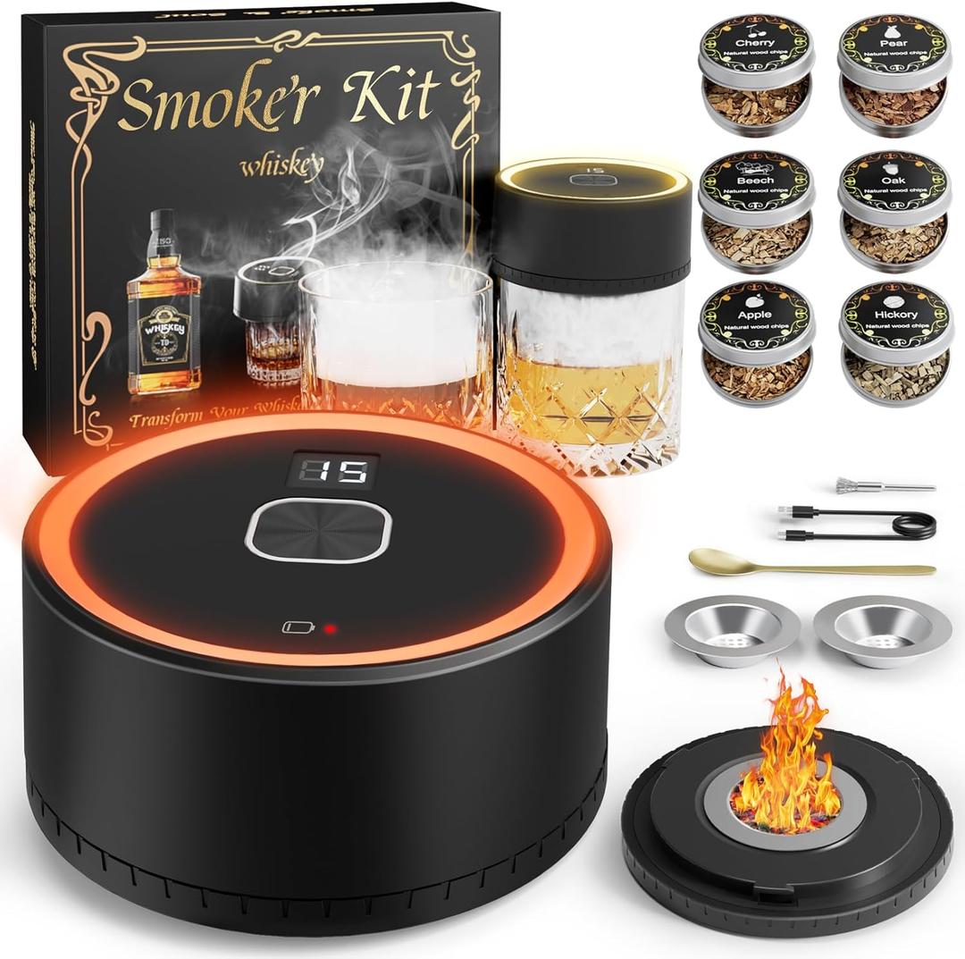 Electric Whiskey Smoker Kit - Old Fashioned Bourbon Drink Cocktail Whisky Smoking Kit with Glasses Gifts for Dad Husband Men Father Whiskey Lovers