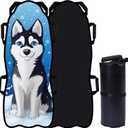 Soulchen 45" x 18" Foldable Snow Sled Husky Dog Portable Snow Boards for Kids and Adults Strong and Durable Snowboard Toys for Outdoor Handles with Steering for Winter
