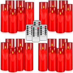 24-Pack Red Flameless LED Candles - Remote Control & Timer, Realistic Flickering for Chinese New Year Decor, Valentine's Day, Romantic Home Ambiance, Fireplace Mantel & Festive Centerpieces