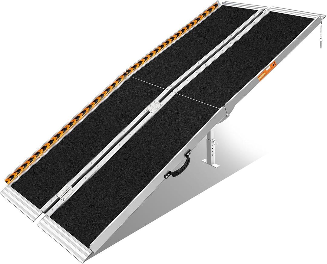 FACHNUO 7 Feet Portable Wheelchair Ramp with Sopport Legs, Non-Skid Aluminum Handicap Ramps with Handle, Folding Threshold Wheel Chair Ramp for Home Steps, Stairs, Entry,Doorways, 800LBS Capacity
