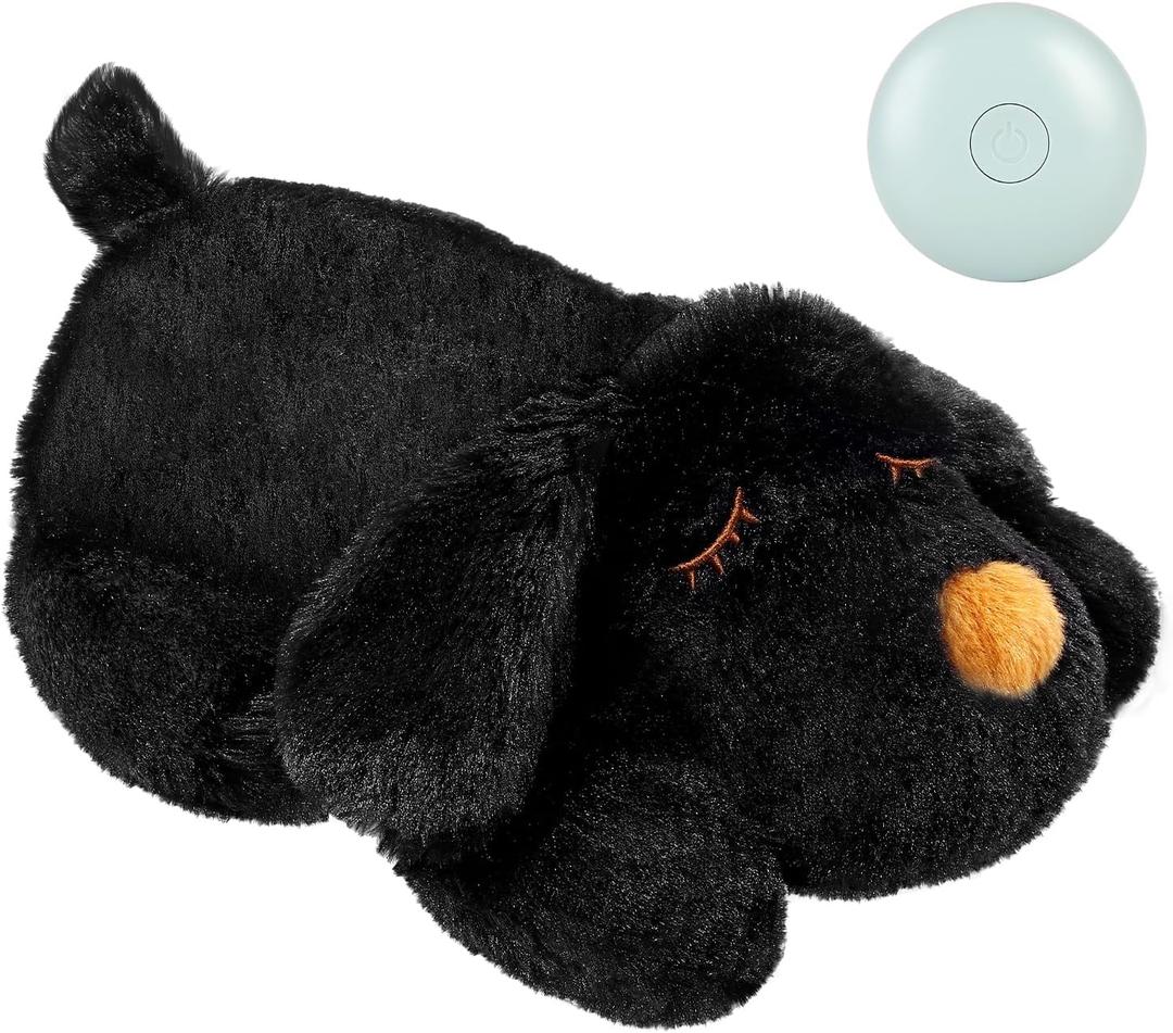 WEOK Puppy Heartbeat Toy for Separation Anxiety Relief, Heartbeat Stuffed Animal Anxiety Calming Behavioral Aid Plush Toy for Dogs Cats Pets (smal black dog)
