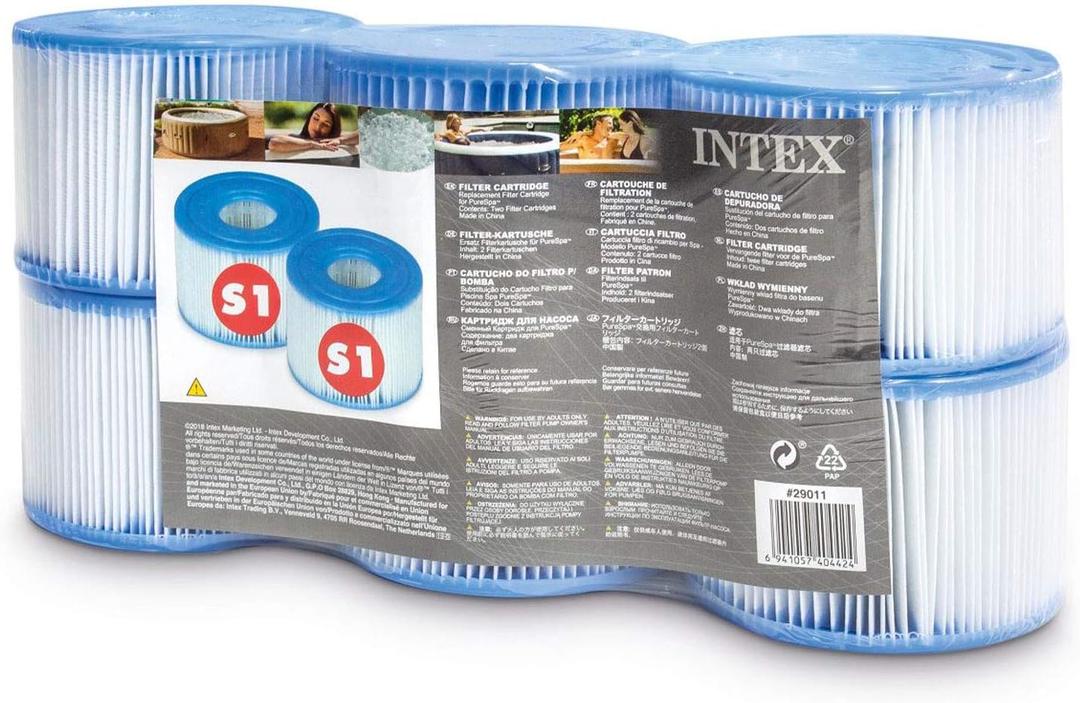 Intex 29011E PureSpa Type S1 Heavy Duty Easy Set Dacron Paper Hot Tub Spa Filter Replacement Cartridge for Various PureSpa Models, 6 Pack