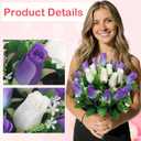 2 Sets Artificial Cemetery Flowers with Vase Memorial Flowers Bouquet & Heavy-Ground Spike Vases Fade-Proof, Windproof Grave Memorial Flowers for Cemetery Headstones Decoration (purple white)