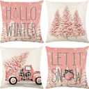 LITIVY Christmas Pillow Covers Set of 4 for Xmas Decor, Winter Holiday Throw Cushion Case, Home Decorative Pillowcase (Pickup Christmas Tree, Pink, 18"x18")
