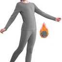 QooNoo Girls Thermal Underwear for Kids Long Johns Base Layer Set Winter Fleece Lined Top and Bottom Set (Medium, Dark Gray)