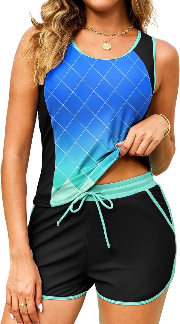 Arolina Tankini Swimsuits for Women Two Piece Athletic Bathing Suits Blouson Tankinis Top with Sporty Pockets Boy Shorts, Size 16W