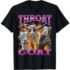 Throat Goat Funny Offensive Adult Humor Bootleg Y2K Graphic T-Shirt, Size L