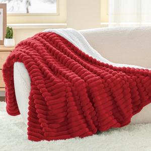INFIIXSO Sherpa Throw Blanket for Couch - Super Soft & Warm Striped Fleece Blanket, Cozy Plush Fluffy Blanket All Season Use (Red, 50x60 Inches)