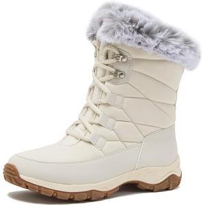 Lands' End Expedition Waterproof Insulated Womens Snow Boots, Lace Up or Slip On Winter Boots for Women, White  Winter Shoes, 8.5