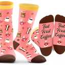 ZAGKOO Funny Food Gifts for Men, Women - Coffee, Pizza, Tacos, Bacon, Ice Cream Novelty Socks - If You Can Read This Socks (Pink and Brown)