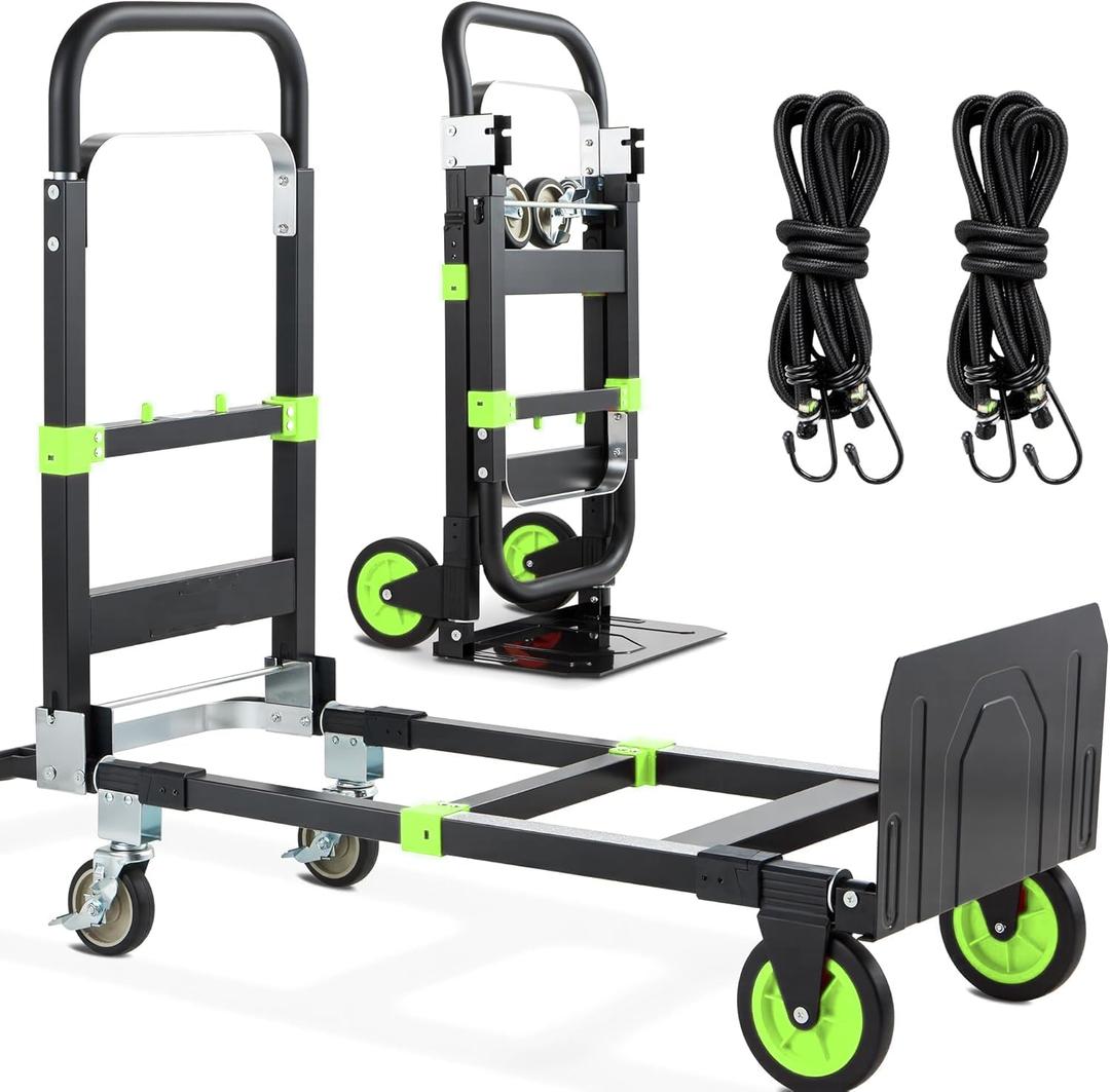 3-in-1 Folding Hand Truck, 600lb Convertible 4 to 2 Wheel Dolly Cart Green