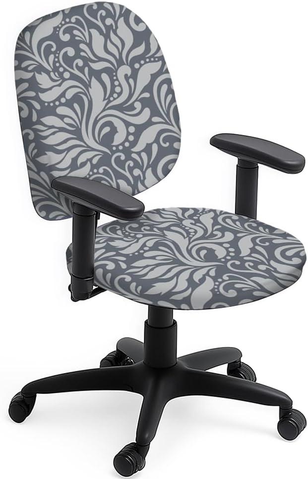 Vintage Vine Office Chair Cover Set 2pcs Stretchable Polyester Computer Chairs Covers Grey Vine and Leaves Washable Slipcover for Universal Desk Rotating Chair Protection (Gray Floral)