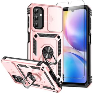 for Galaxy A14 5G Case,with Screen Protectors and Camera Cover,[Military Grade] 16ft.Drop Tested Cover with Magnetic Kickstand Protective Case for Samsung A14 5G, Rose Gold