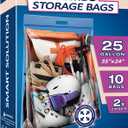 25 Gallon Extra Large Resealable Storage Bags with Zipper Top | 35" x 24" Heavy Duty Clear Bags with Handles, 4 Mil Thick, Perfect for Clothing, Pillows, Travel, and Moving (10 Packs)
