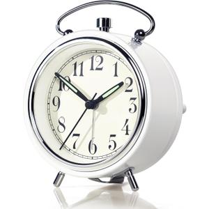 AYRELY 4" Super Loud Alarm Clock for Heavy Sleepers, Desk Clock with Built-in Metal Bell, Silent Analog Table Clock with Night Light for Bedroom, Bedside, Office, Kitchen (Bright White)