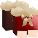PrintGuru 13 Large Gift Bag with Tissue Paper and Greeting Card, Birthday Gift Bag with Handles and Bow Ribbon for Birthday Party Wedding Bridal Shower Gifts, 13W x 10.2 H x 4.9D (Glossy Red and Glossy Brown, 2 Pack)