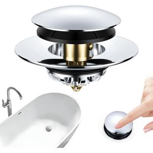 Universal Pop-Up Bathtub Stopper with Clog-Proof Strainer, Bath Drain Plug (Fits 1.4-1.6 Inch Drains)
