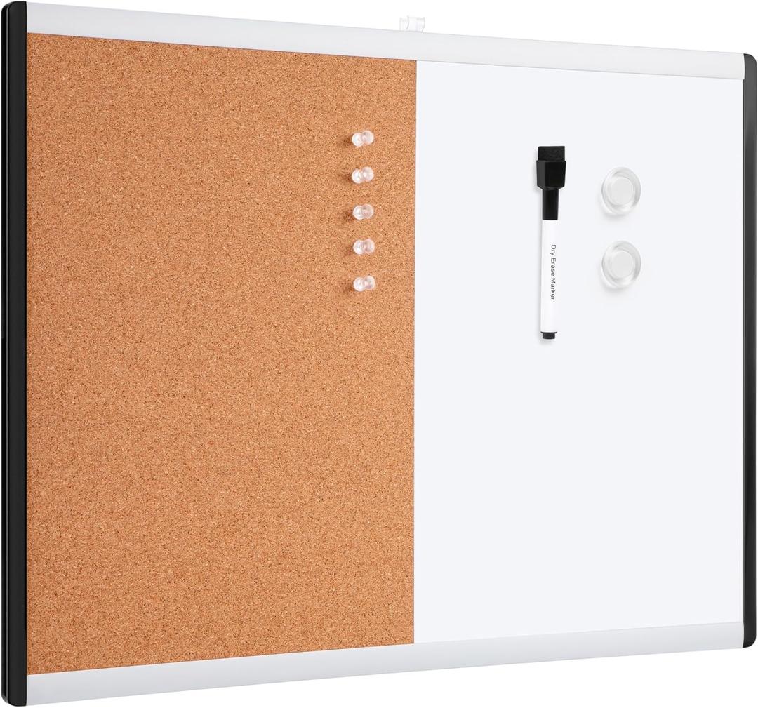 Amazon Basics Magnetic Dry Erase Whiteboard & Cork Board Combo, Double-Sided, Lightweight, Easy to Install, Plastic/Aluminum Frame, 17" x 23"