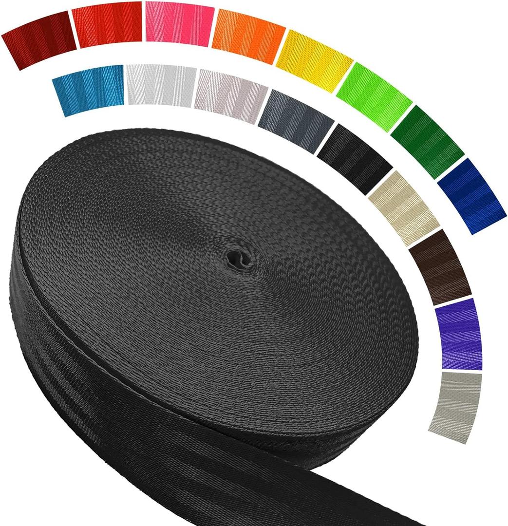 Polyester Webbing Strap 16+Colors 1"&1.5"&1.9" 16.5 25 33 55 Yards Heavy Duty Webbing Roll, Flat Webbing Strap for Indoor&Outdoor Gear, Climbing, DIY Crafting, Repairing