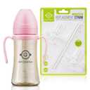 GROSMIMI PPSU Spill Proof Magic Sippy Cup 10 oz (Pink) + Replacements (Straw kit 2-counts, Stage 2)
