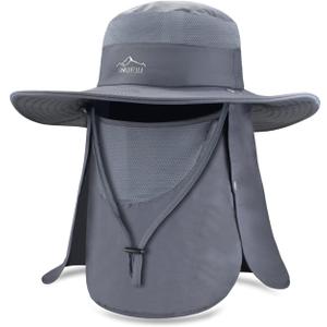 BROTOU Sun Cap Fishing Hats, UPF 50+ Wide Brim Outdoor Protection Hat, Sun Hat with Face & Neck Flap Cover for Men and Women (One Size, Gray)
