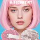 Light Pink Bob Wig with Heart Sunglasses - Heat-Resistant, Synthetic Fiber, Adjustable and Natural Looking