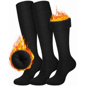 CTHH 3 Pairs Warm Knee High Socks for Women - Thick Cotton Thermal Boot Socks for Hiking, Running, Work, Gifts, Winter Size 5