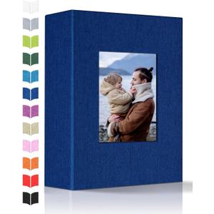 Photo Album 4x6 with 100 Pockets, Slip-in Picture Albums, Linen Cover Memory Book with Front Window, White Page Vertical Photo Book for Wedding, Family, Anniversary, Baby, Vacation (Dark blue)
