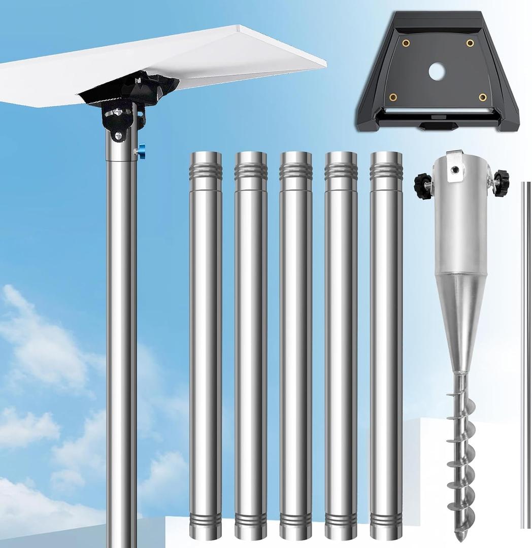 Starlink Gen 3 Pole Mount Kit, Ybervont 10Ft Starlink Ground Pole Mount Gen 3, Features 1.5'' Diameter Stainless Steel Pole with No-Dig Spiral Ground Anchor, Starlink Mounting Kit Gen 3 Pipe Adapter