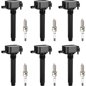 Ignition Coil Pack & Iridium Spark Plugs Compatible with Jeep Grand Cherokee 2011-2015, Wrangler 2012-2017 & for Dodge Grand Caravan 2011-2020, V6 3.6L, C1791 UF648 5C1848 GN10616 Set of 6