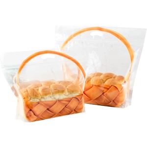 50 pcs 7.9 Inch Large Clear Bread Plastic Bags with Handle, Sealing Zipper Loaf Packaging with Basket Pattern for Homemade Bread Cookie, Bakery Cafe (Medium)