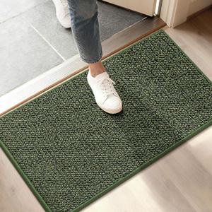BEQHAUSE Dirt Trapper Door Mat 17" x 30", Non-Slip Doormats (Rolled-Up NO Creases) Washable Entryway Rugs, Dirt Resist and Absorbent Welcome Mat, Low Profile Floor Mats for Front Back Door, Green