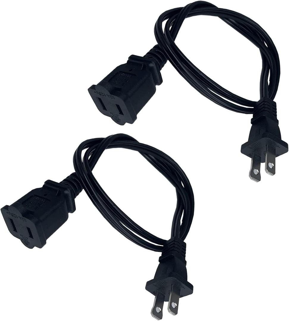 Short Extension Cord, 3 Feet Extension Cord Black for Indoor, Small Extension Cords Polarized US 2 Prong Male Female Extension Power Cord Cable, 18AWG NEMA 5-15P to NEMA 5-15R, 2 Pack