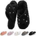GOEWY Fuzzy Open Toe Slippers for Women Indoor and Outdoor with Memory Foam Cozy Cross Band Women's Slipper Cute Soft House Shoes Slip On Gifts for Womens Mom Her Ladies Bridesmaid 7-8