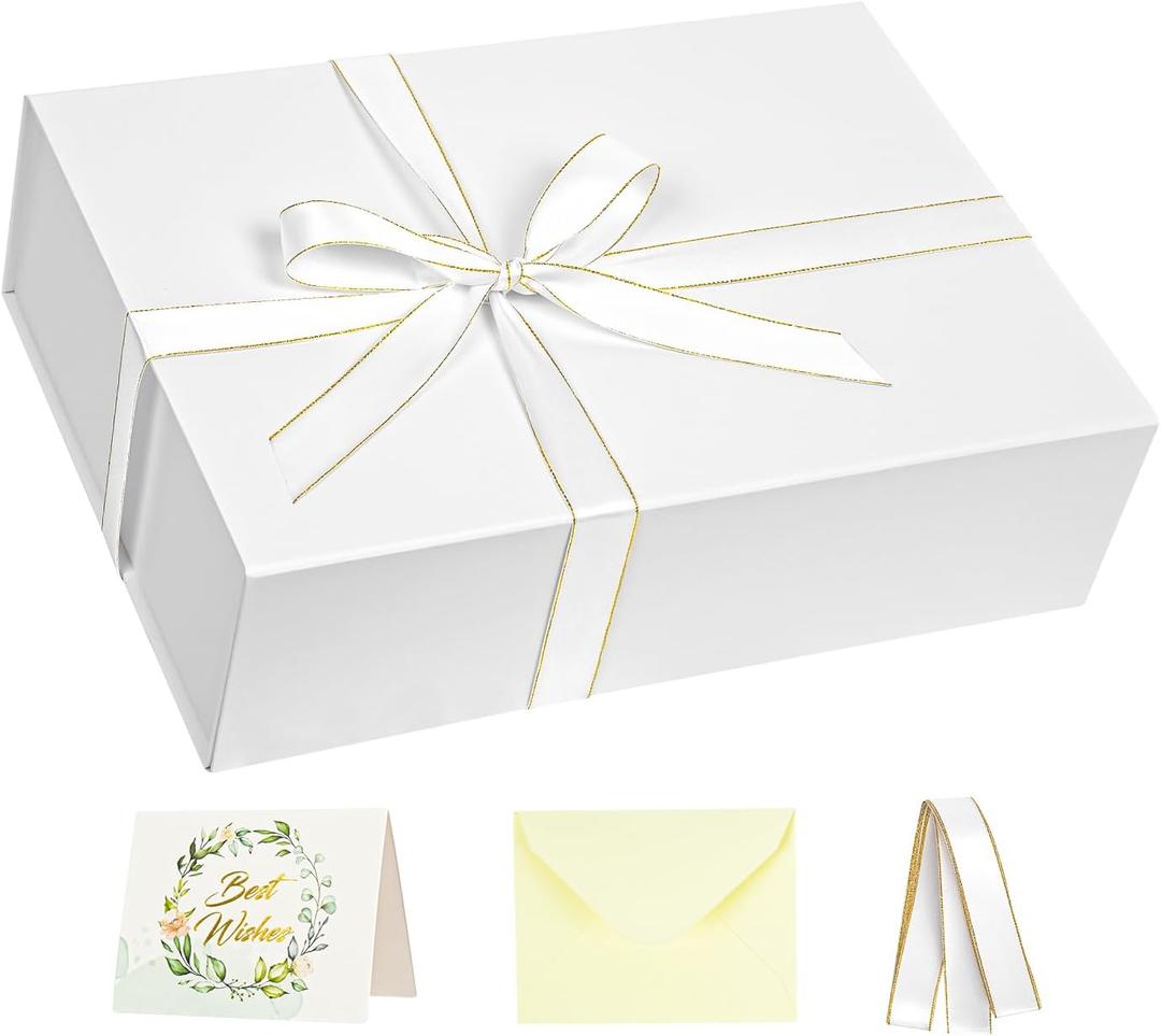 Nimbbex Large Gift Box, Gift Box with Lids for Presents 14x9.8x4 Inches, Magnetic White Gift Boxes with Ribbon and Card, Bridesmaid Proposal Box for Gift,Wedding,Birthday,Graduation
