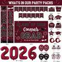 Graduation Decorations Class of 2026 - Maroon Graduation Party Supplies Congrats Grad Backdrop & Banner, Hanging Swirls, Porch Sign, Balloons for High School & College Celebrations