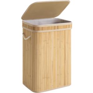 StorageWorks Laundry Hamper with Lid, Foldable Bamboo Laundry Basket, Clothes Hamper with Handles, Organizer and Storage for Laundry Room, Bedroom, Dorm, Natural, 2Pack