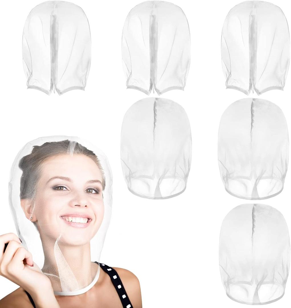Loopeer 6 Pcs Makeup Protector Hood, Washable Light Airy Nylon Chiffon Face Cover, Protects Hair and Make up While Getting Dressed Zipper Closure Reusable Cosmetic Mask for Women Beauty Wedding(White)