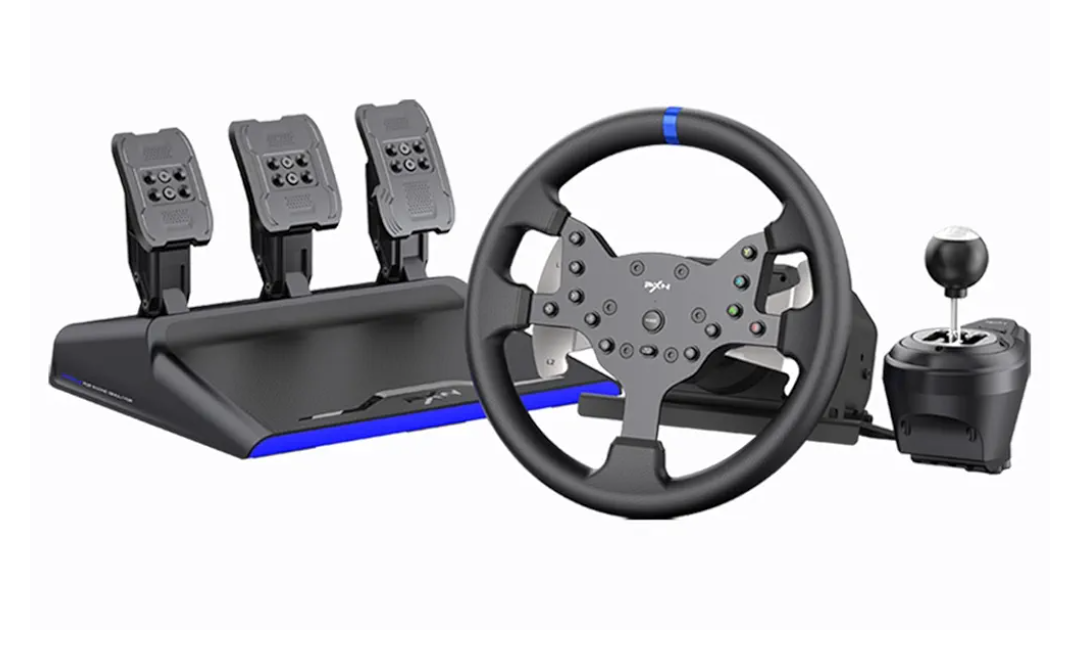 PXN-V99 PC Steering wheel, 3nm force feedback Racing wheel, 270/900° Dismantle, with Hall magnetic induction pedal, 6+1 gear shift rod steering wheel for PS4/PS3/ Xbox One/Series X/S/PC(7/8/10/11）