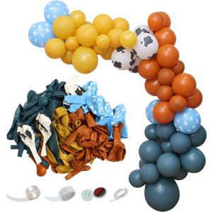 Balloons Combination, 91 Pcs Cow and Clouds Party Balloons Garland Arch Kit,Slate Blue,Natural Sand Cloud,Retro Burnt Orange,Mustard Yellow Balloon for Birthday Party